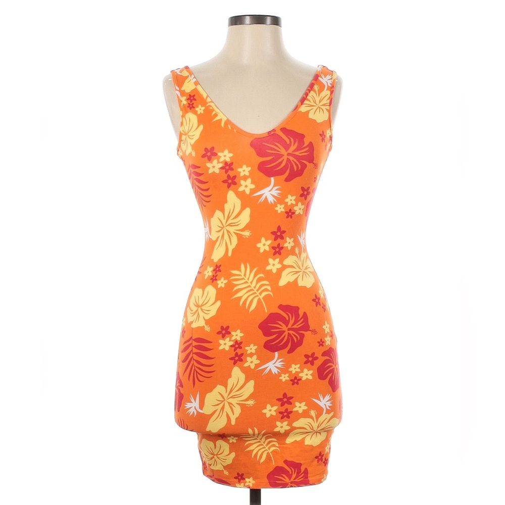 Wild Fable Women's Orange and Yellow Tropical Floral Print Dress